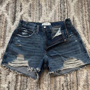 Abercrombie & Fitch Dark Blue Distressed Denim Cutoff Shorts